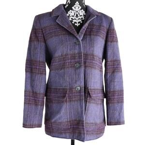 Women's Vintage Purple Tartan Harve Bernard Wool-Alpaca Peacoat - 10